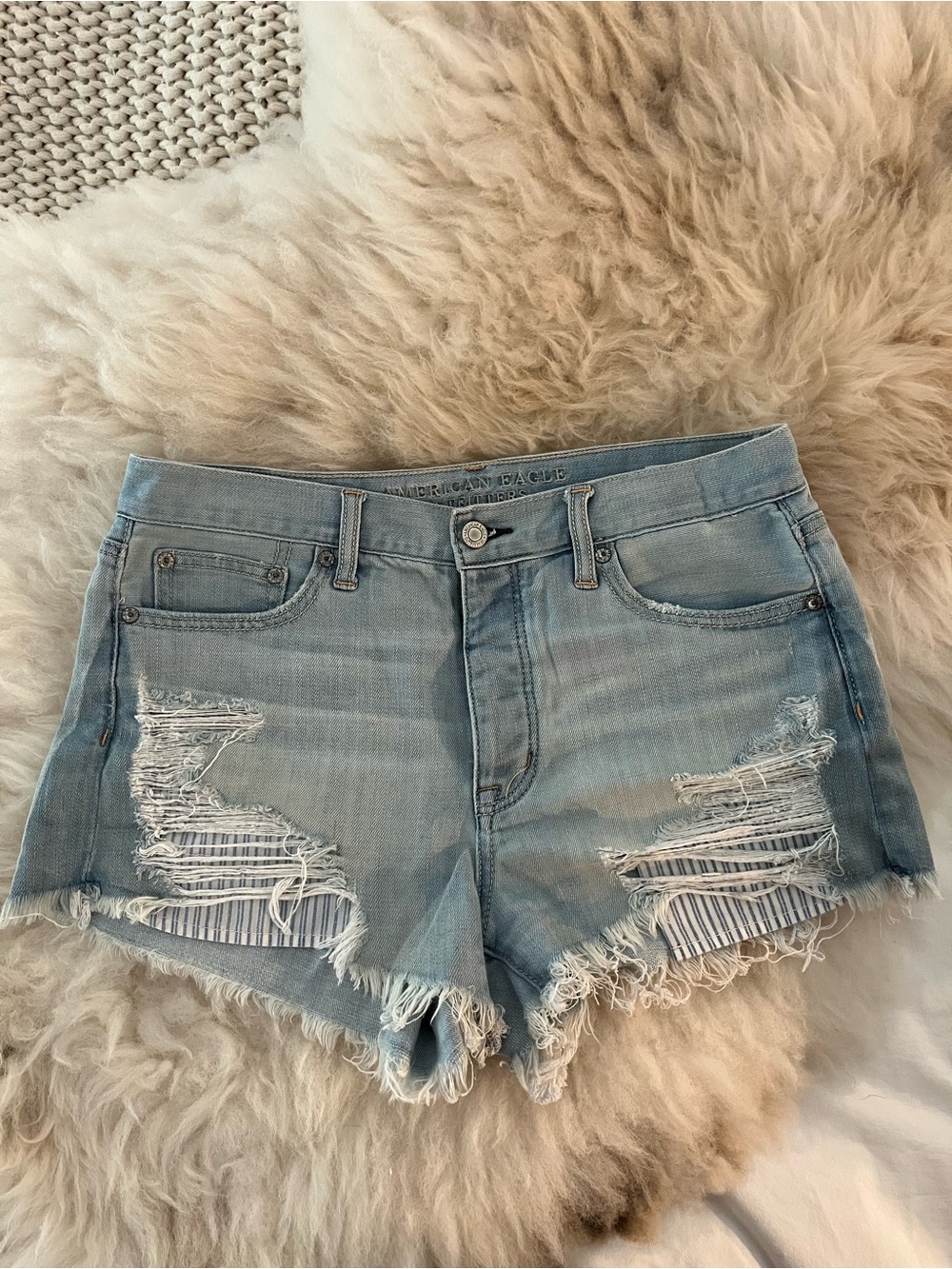 Light Blue Distressed Denim Shorts - American Eagle Outfitters